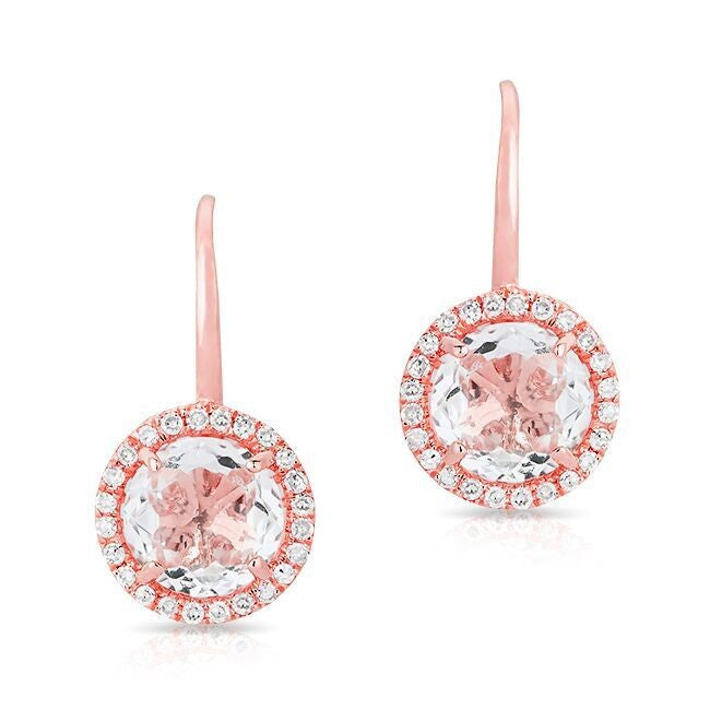 14KT Rose Gold Round White Topaz Diamond Earrings
