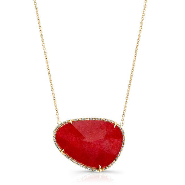 14KT Yellow Gold Pink Tourmaline Diamond Organic Shape Necklace