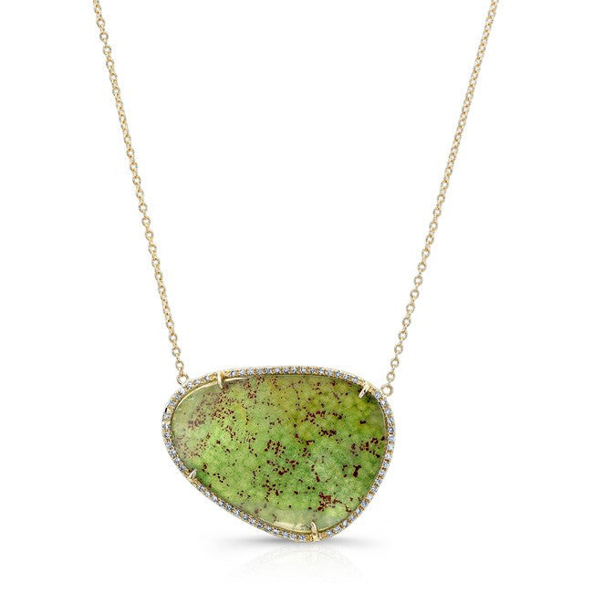 14KT Yellow Gold Blood Stone Diamond Organic Shape Necklace
