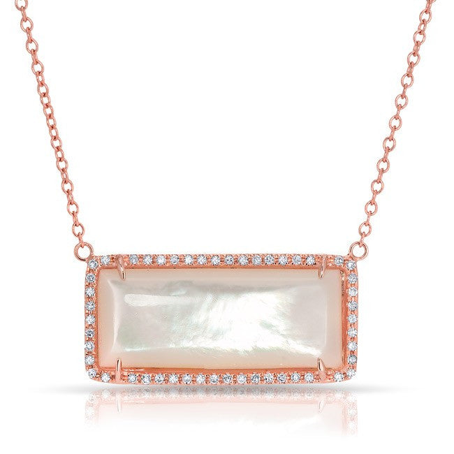 14KT Rose Gold Mother of Pearl Diamond Brick Necklace