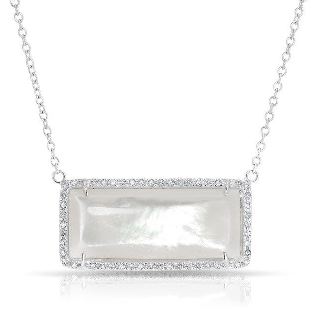 14KT White Gold Mother of Pearl Diamond Brick Necklace