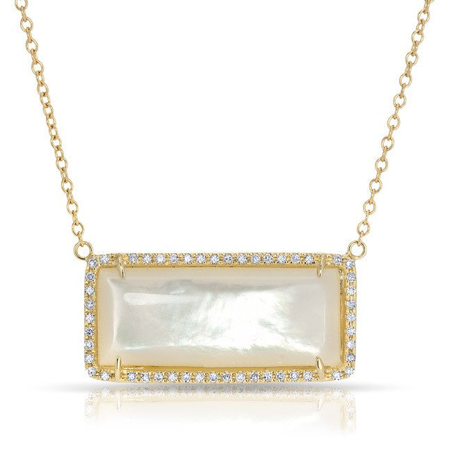 14KT Yellow Gold Mother of Pearl Diamond Brick Necklace