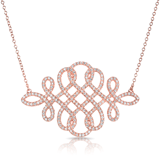 14KT Rose Gold Diamond Woven Lace Necklace