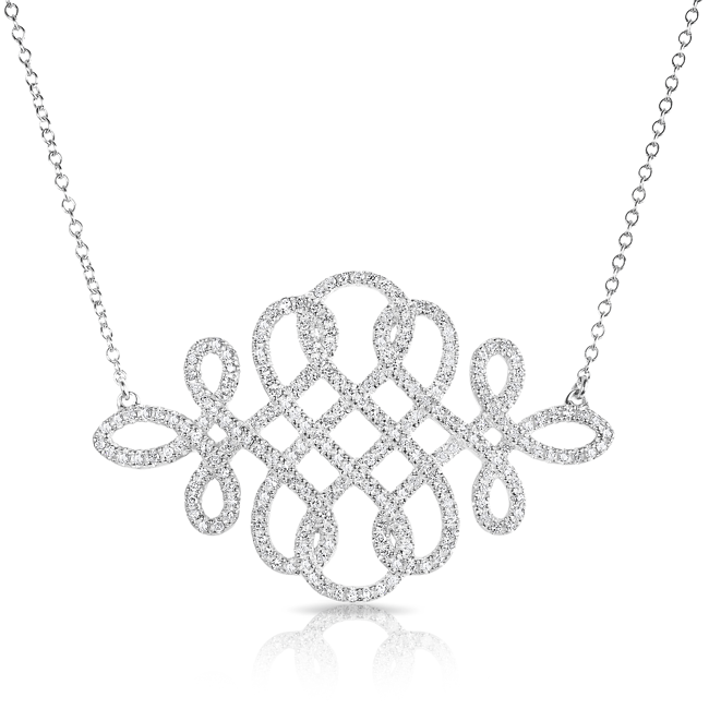 14KT White Gold Diamond Woven Lace Necklace