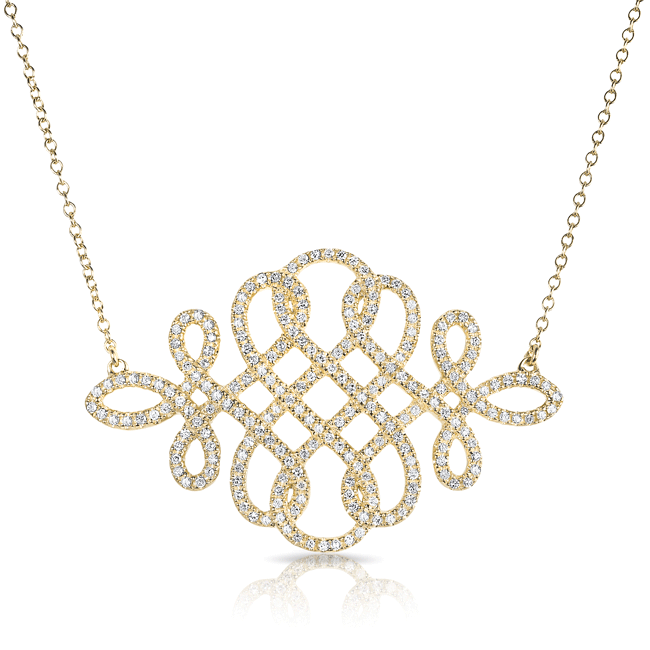 14KT Yellow Gold Diamond Woven Lace Necklace