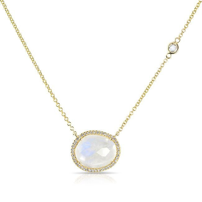 14KT Yellow Gold Organic Moonstone Diamond Orbit Necklace