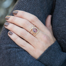 14KT Yellow Gold Pink Amethyst Diamond Pear Ring