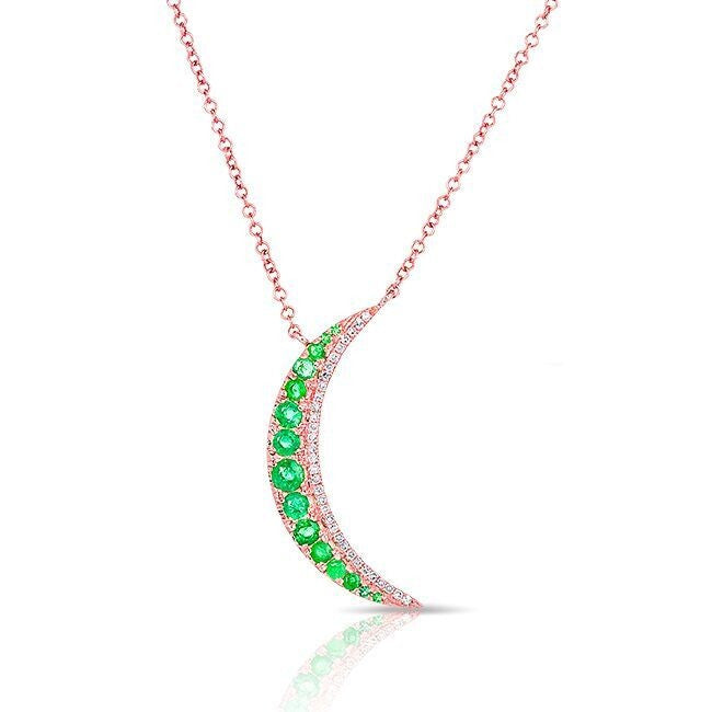 14KT Rose Gold Emerald Moon Diamond Necklace