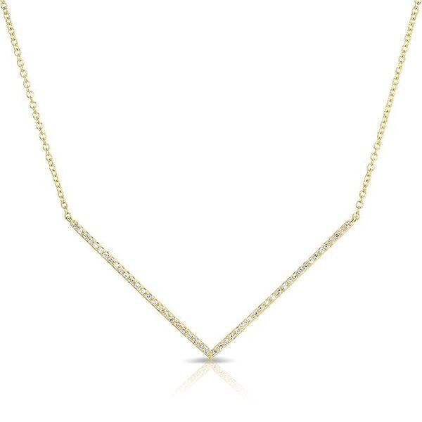 14KT Yellow Gold Thin Diamond Chevron Necklace