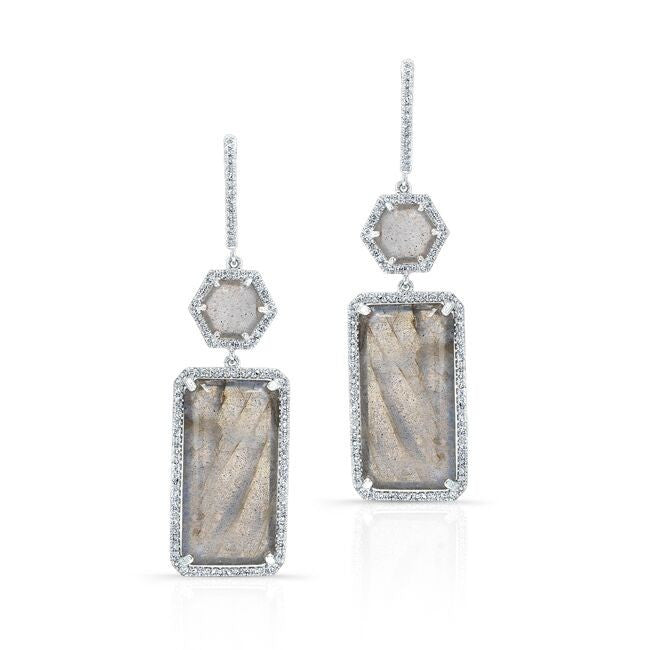 14KT White Gold Labradorite Diamond Geometric Earrings