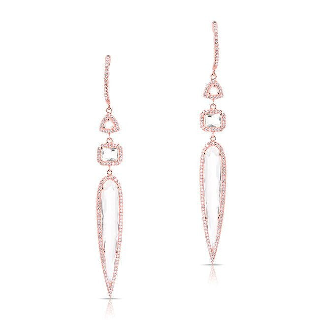 14KT Rose Gold White Topaz Diamond Grace Drop Earrings