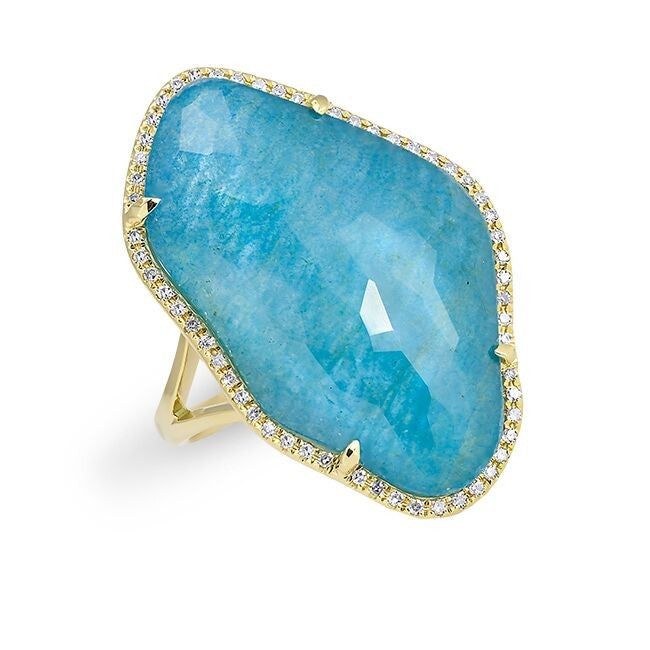 14KT Yellow Gold Blue Apatite Nuage Diamond Ring