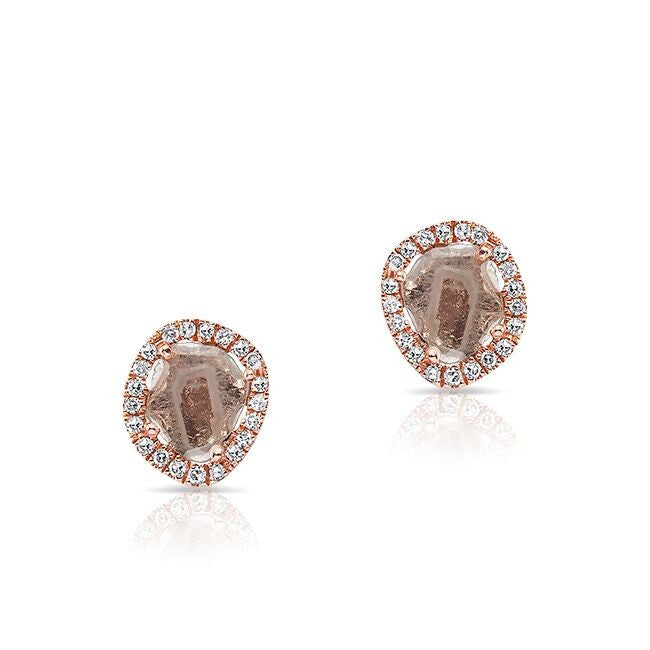 14KT Rose Gold Mini Diamond Slice Stud Earrings