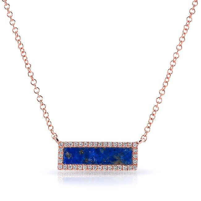 14KT Rose Gold Lapis Diamond Brick Necklace