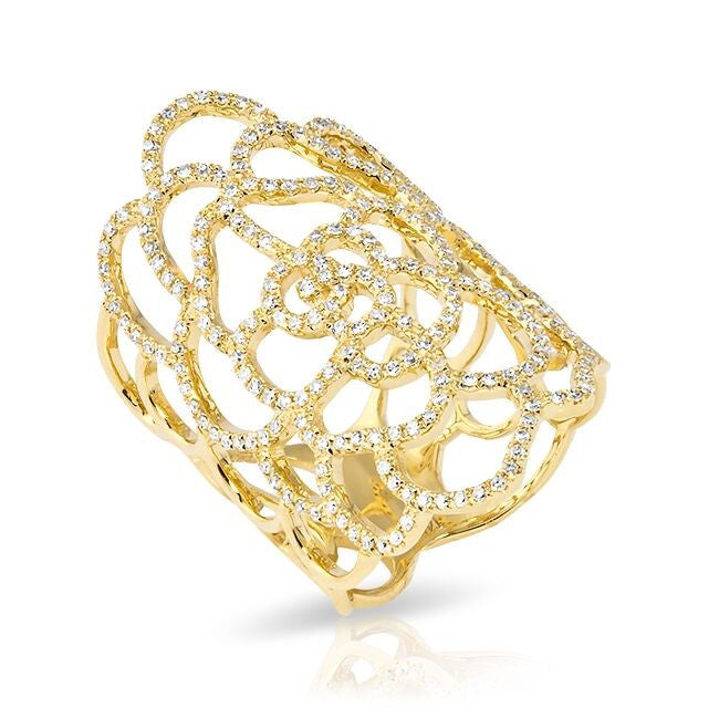 14KT Yellow Gold Diamond Camellia Flower Ring