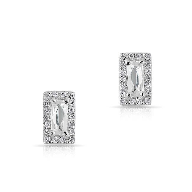 14KT White Gold White Topaz Diamond Mini Rectangle Stud Earrings