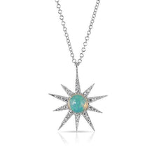 14KT White Gold Opal Diamond Starburst Necklace