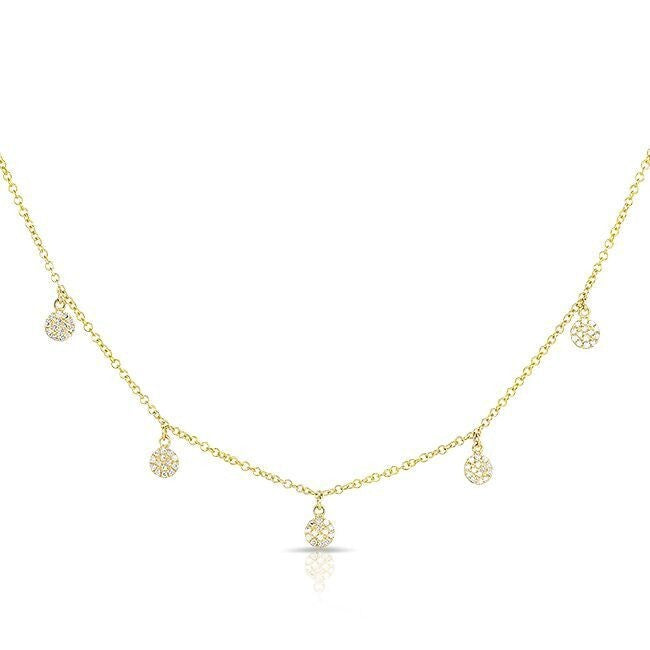 14KT Yellow Gold 5 Diamond Pendant Disc Necklace
