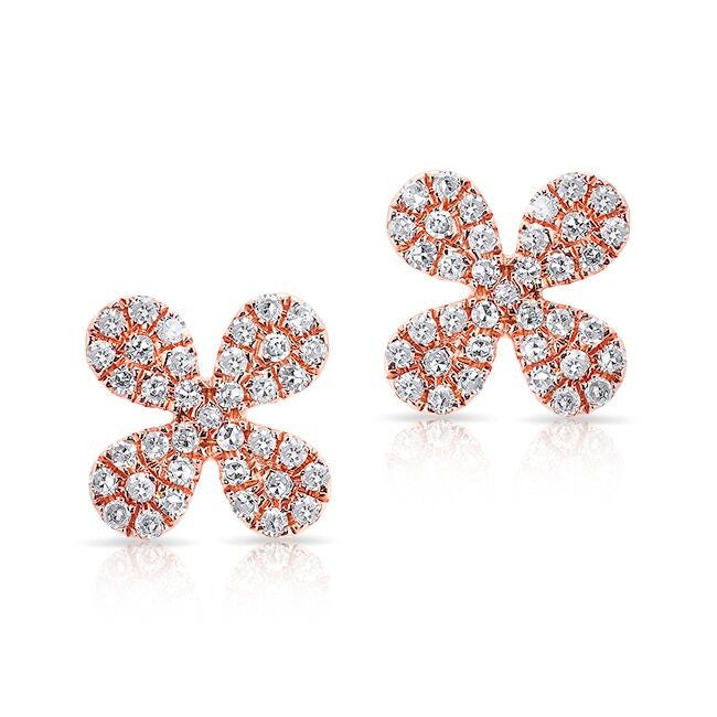 14KT Rose Gold Diamond Mini Clover Stud Earrings