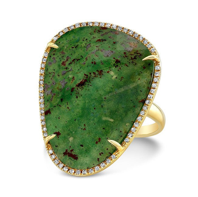 14KT Yellow Gold Blood Stone Diamond Organic Shape Cocktail Ring