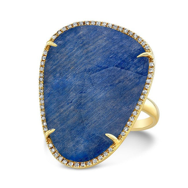14KT Yellow Gold Blue Sapphire Diamond Organic Shape Cocktail Ring