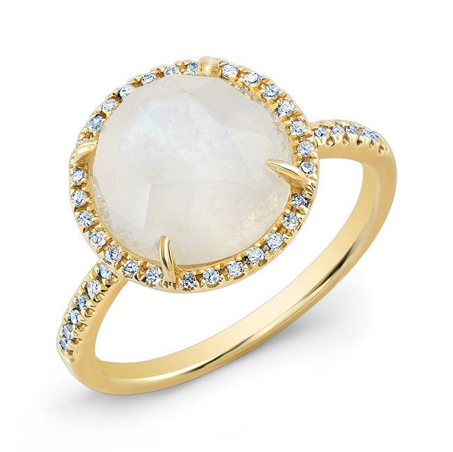 14KT Yellow Gold Rainbow Moonstone Diamond Cocktail Ring
