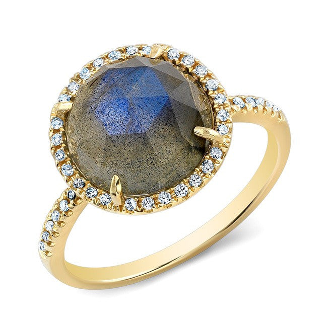 14KT Yellow Gold Labradorite Diamond Cocktail Ring