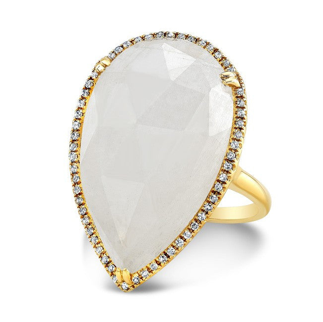 14KT Gold Moonstone Diamond Pear Shaped Cocktail Ring