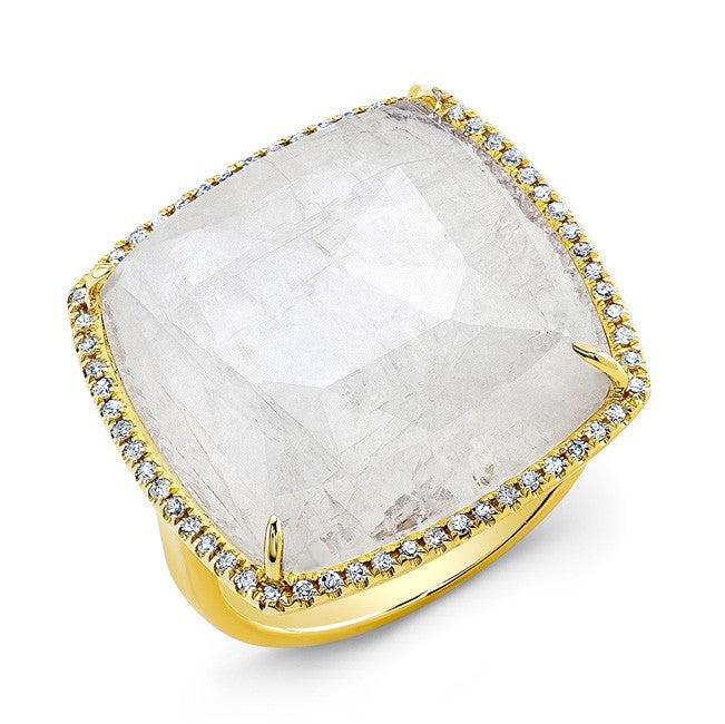 14KT Yellow Gold Moonstone Diamond Cushion Cut Cocktail Ring