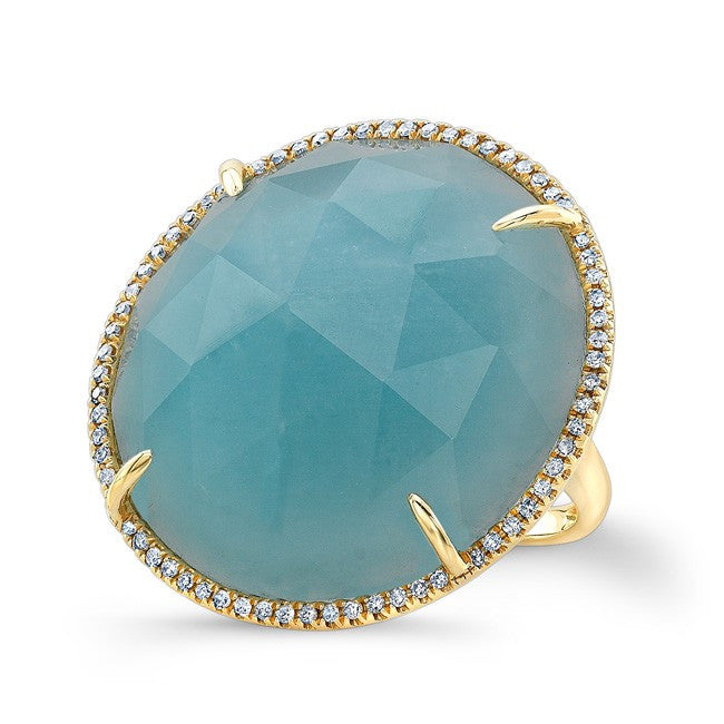 14KT Yellow Gold Amazonite Diamond Cocktail Ring