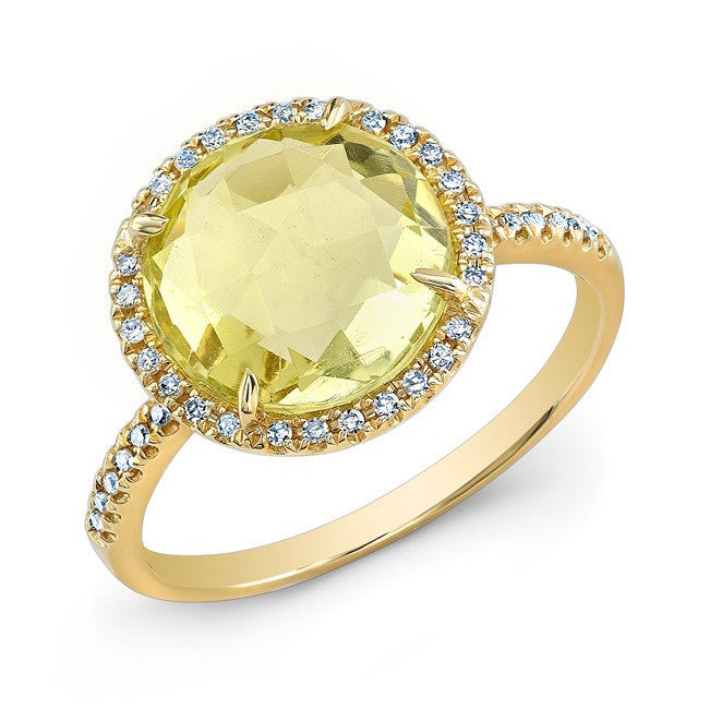 14KT Yellow Gold Lemon Topaz Diamond Round Cocktail Ring