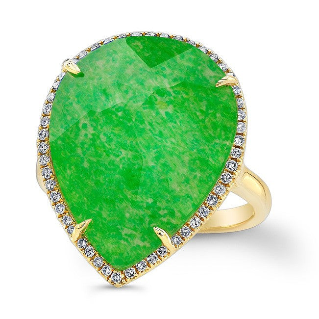 14KT Yellow Gold Jade Diamond Pear Shape Cocktail Ring