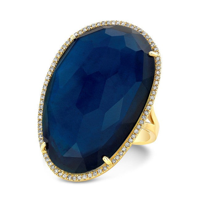 14KT Yellow Gold Dark Azul Oval Diamond Cocktail Ring