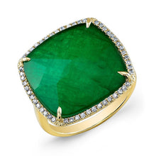 14KT Yellow Gold Emerald Diamond Triplet Cushion Cut Cocktail Ring