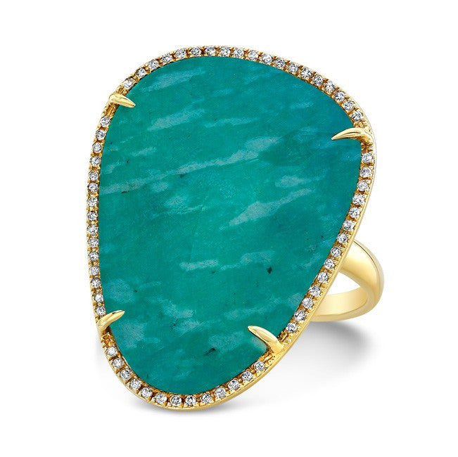 14KT Yellow Gold Amazonite Diamond Organic Shape Cocktail Ring