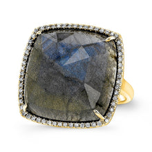 14KT Yellow Gold Labradorite Diamond Cushion Cut Cocktail Ring