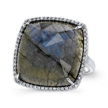 14KT White Gold Labradorite Diamond Cushion Cut Cocktail Ring