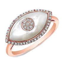 14KT Rose Gold White Mother of Pearl Diamond Evil Eye Ring