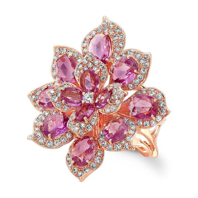 18KT Rose Gold Pink Sapphire Diamond Lotus Ring