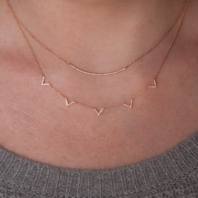 14KT White Gold Diamond 5 Mini Chevrons Necklace