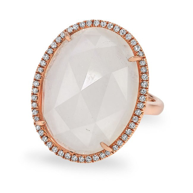 14KT Rose Gold Moonstone Diamond Oval Cocktail Ring