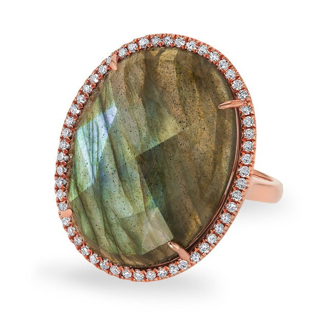 14KT Rose Gold Labradorite Diamond Oval Cocktail Ring