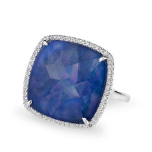 14KT White Gold Shimmer Lapis Diamond Triplet Cushion Cut Cocktail Ring