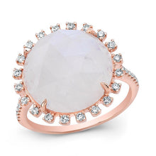 14KT Rose Gold Moonstone Sunburst Diamond Cocktail Ring