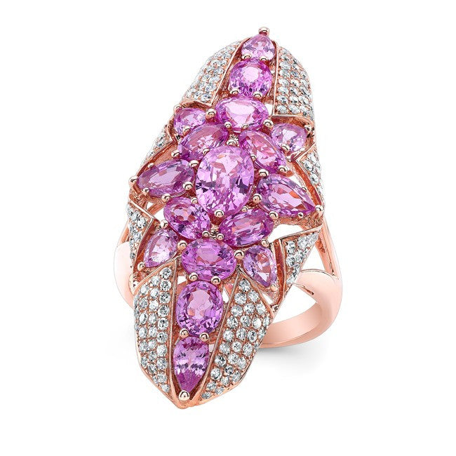 14KT Rose Gold Pink Sapphire Star Diamond Ring