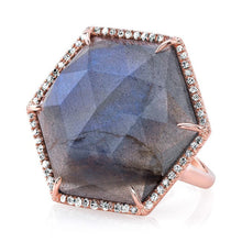 14KT Rose Gold Labradorite Diamond Hexagon Cocktail Ring