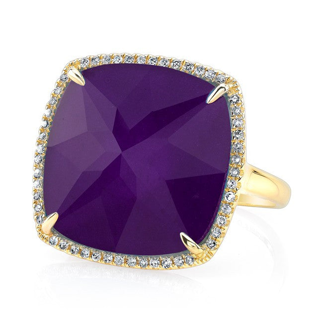 14KT Yellow Gold Alunite Diamond Cushion Cut Cocktail Ring