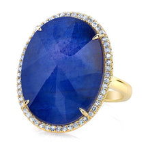 14KT Yellow Gold Blue Sapphire Diamond Oval Cocktail Ring