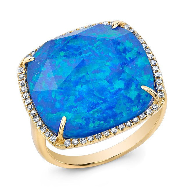 14KT Yellow Gold Opal Diamond Cocktail Ring