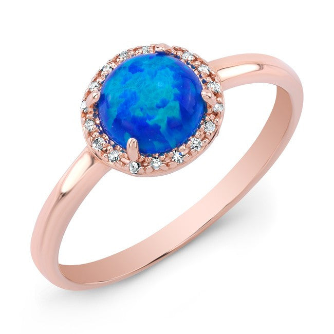 14KT Rose Gold Opal Diamond Solitaire Ring